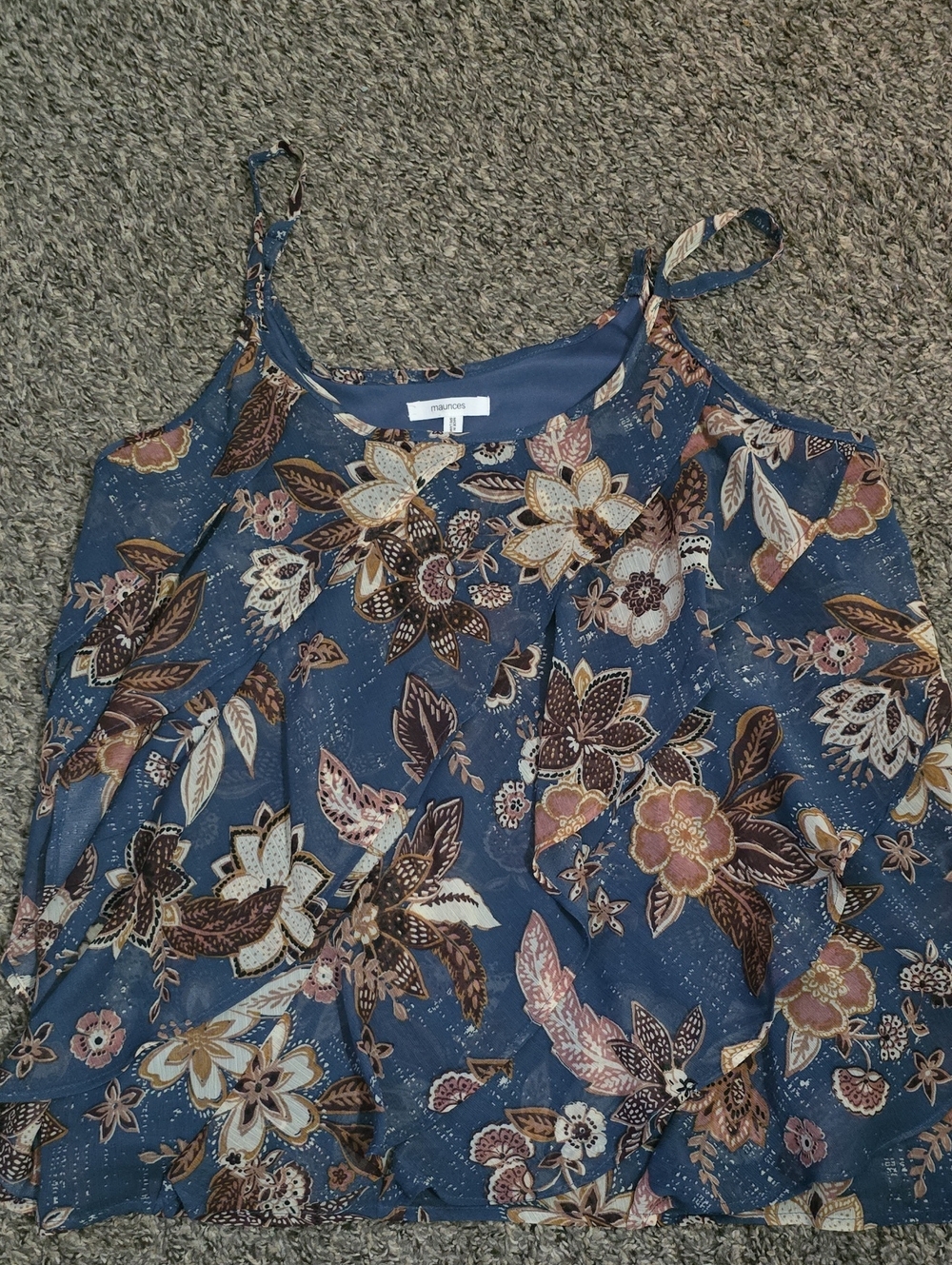 Maurices Blue Floral Cami with Brown & Cream Accents
